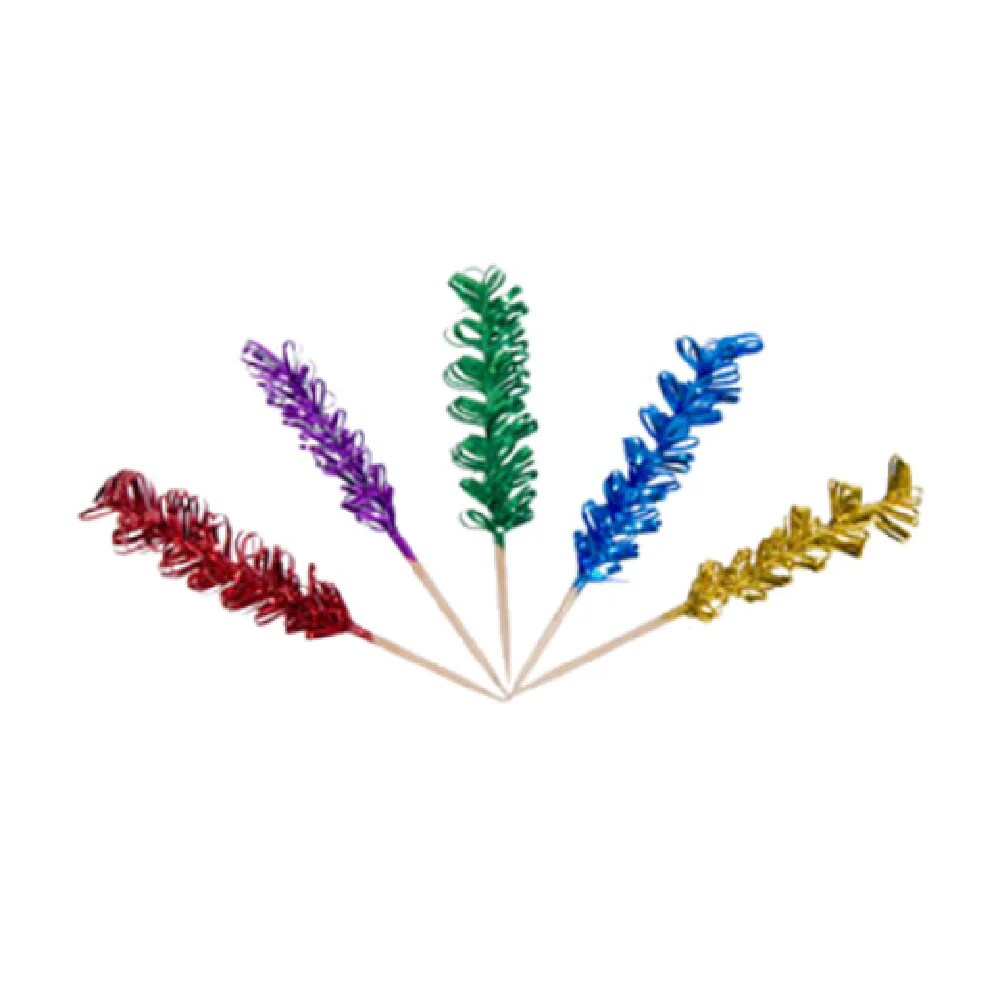 Town 51802 4 Inch Cocktail Food Pick Wooden Stem Curly Foil Frill Top