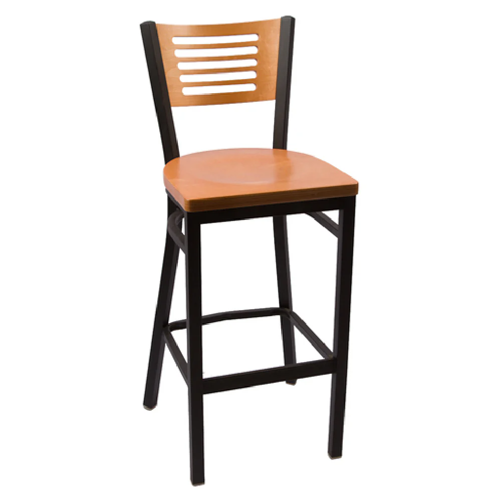 JONES RIVER SERIES CC BARSTOOL WOOD 17.5 Inch Slotted Back Wood Seat Metal Frame JONES RIVER SERIES CC BARSTOOL WOOD 17.5 Inch Slotted Back Wood Seat Metal Frame