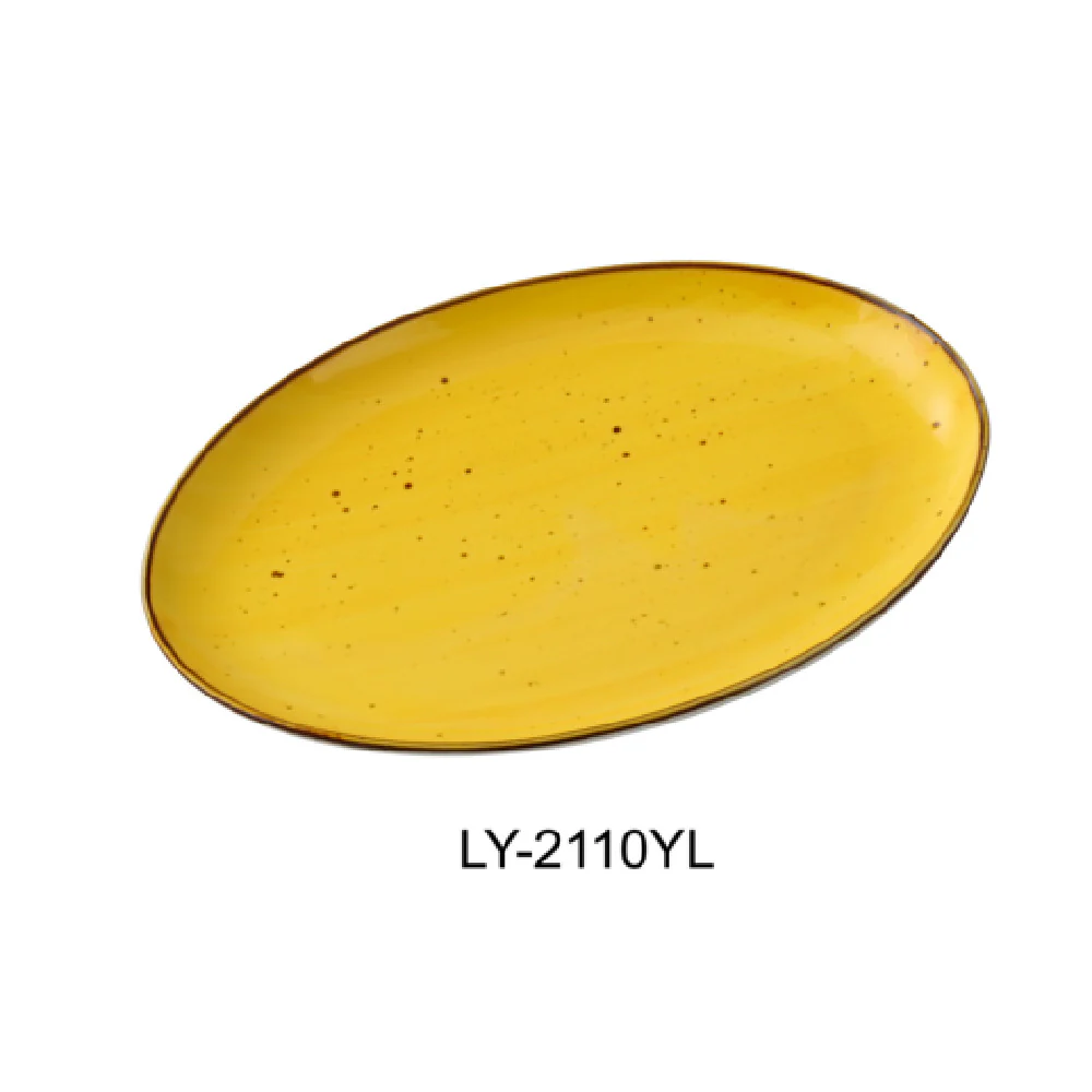 Yanco LY-2110YL 7 Inch Oval Coupe Porcelain Platter Yellow - 2 Dozen Packs