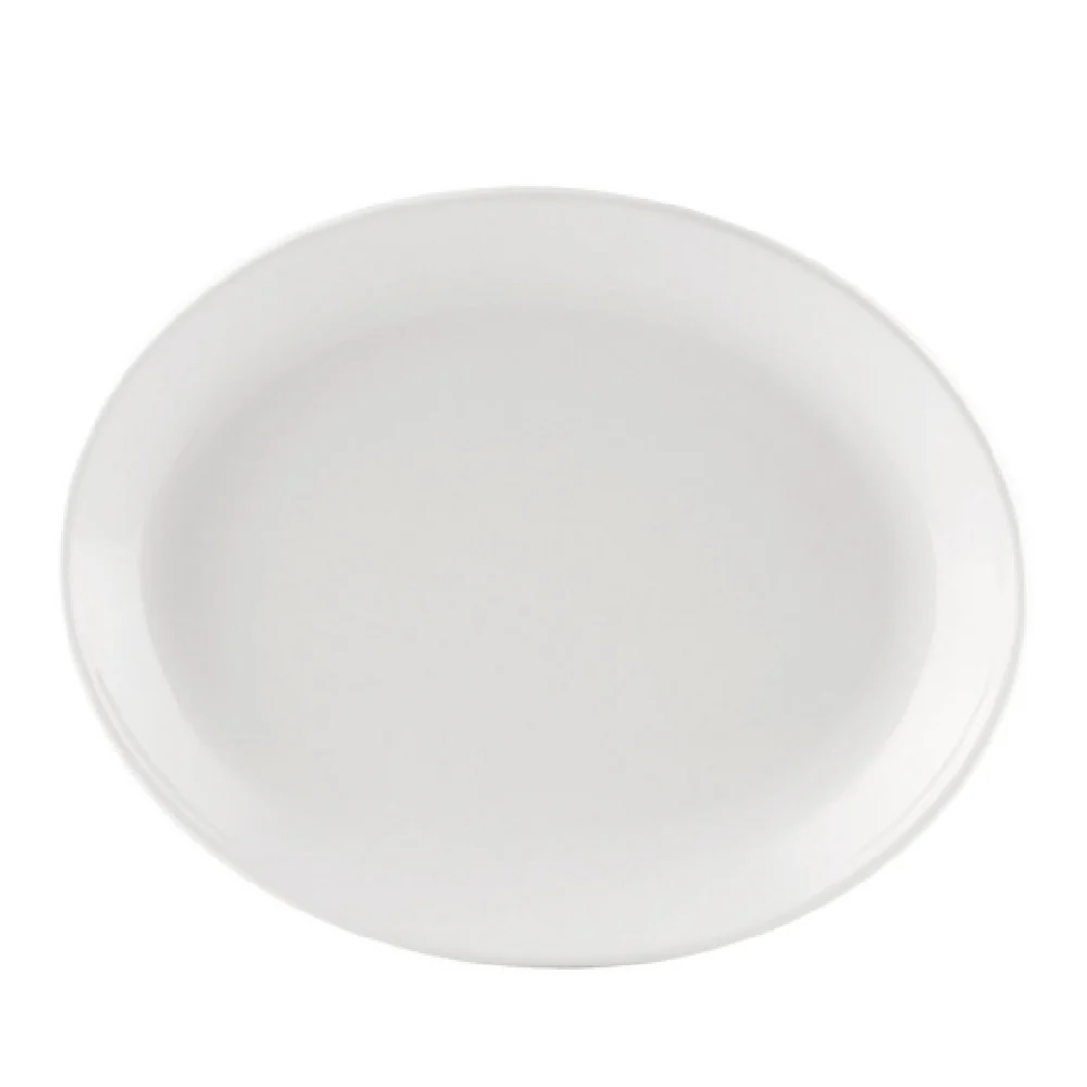 CAC China COP-OV14 12-3/4 Inch Oval Coupe Platter Porcelain Dish with Super White Finish CAC China COP-OV14 12-3/4 Inch Oval Coupe Platter Porcelain Dish with Super White Finish