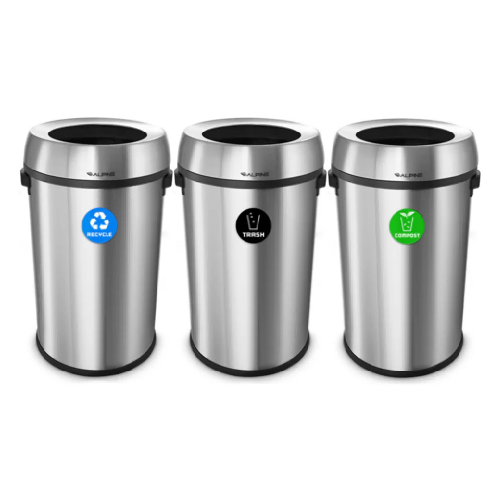 Alpine Industries ALP470-65L-R-T-CO 16-1/2 Inch Open Top Recycling Receptacle Stainless Steel Alpine Industries ALP470-65L-R-T-CO 16-1/2 Inch Open Top Recycling Receptacle Stainless Steel