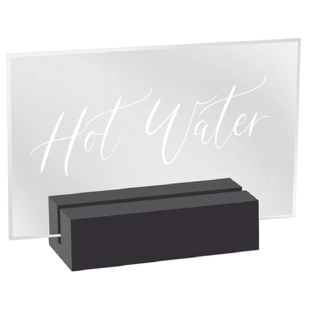 Cal Mil 22336-3-13 3-1/2 Inch Sign Hot Water Tabletop Plastic with Black Wood Base Cal Mil 22336-3-13 3-1/2 Inch Sign Hot Water Tabletop Plastic with Black Wood Base