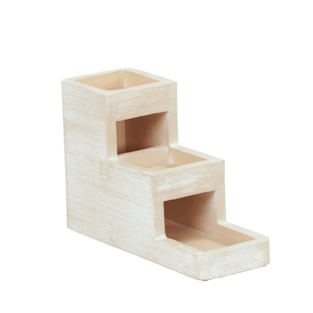 Cal Mil 22447-113 5 Inch 3 Tier Condiment Caddy with Jars White-washed Pine