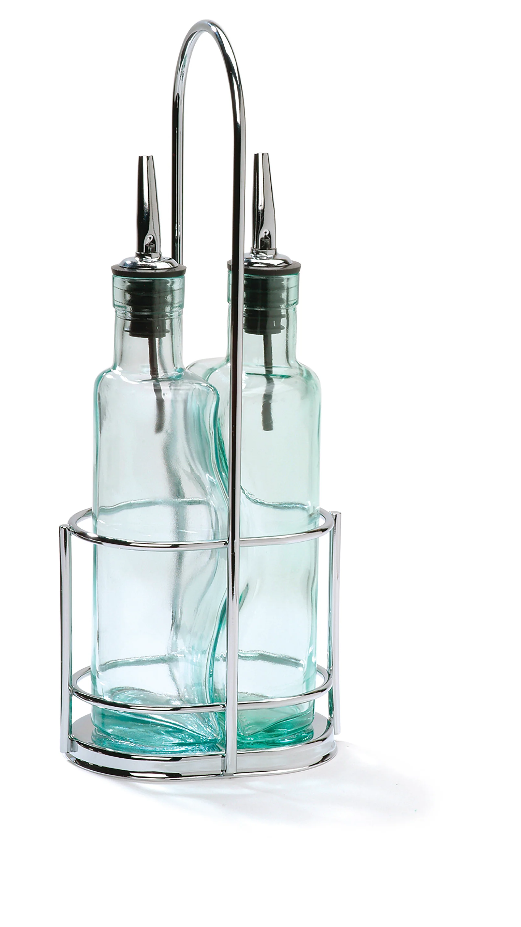 Tablecraft H918N 8-1/2 Oz Green Tint Glass Bottle Set with Stainless Steel Pourer Tablecraft H918N 8-1/2 Oz Green Tint Glass Bottle Set with Stainless Steel Pourer