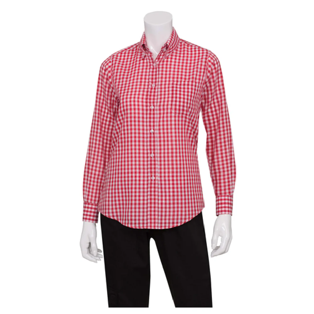 Chef Works W500-WRC-2XL Dress Shirt 2XL Long Sleeve Women's Gingham Poly Cotton