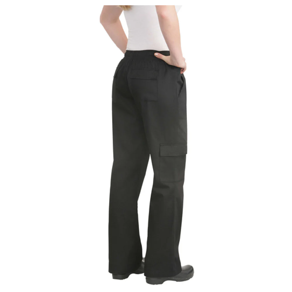 Chef Works CPWO-BLK-XS Women's Cargo Pants XSmall with Elastic Waistband Black Poly Cotton Chef Works CPWO-BLK-XS Women's Cargo Pants XSmall with Elastic Waistband Black Poly Cotton