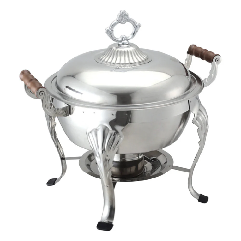 CAC China CAFR-303 6 Quart Round Chafing Dish Canned Heat with Cover Stainless Steel