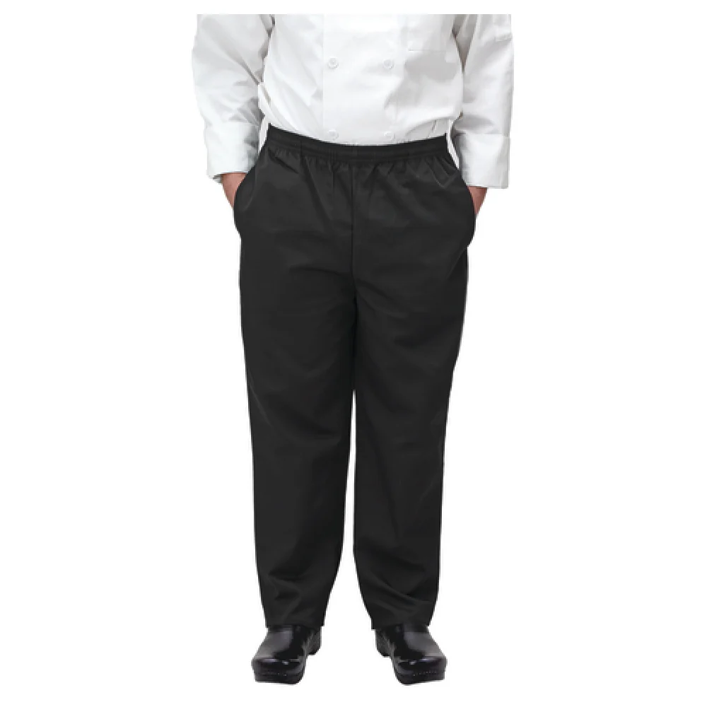 Winco UNF-2KS Chef's Pants Small Relaxed Fit Elastic Waistband Black Poly-Cotton Winco UNF-2KS Chef's Pants Small Relaxed Fit Elastic Waistband Black Poly-Cotton