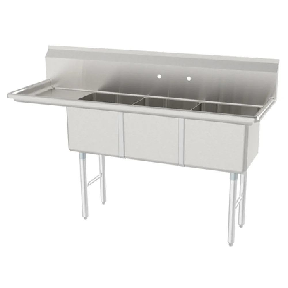 GSW USA SE15153L 63-3/8 Inch Sink with Left Drainboard Three Compartment Stainless Steel GSW USA SE15153L 63-3/8 Inch Sink with Left Drainboard Three Compartment Stainless Steel