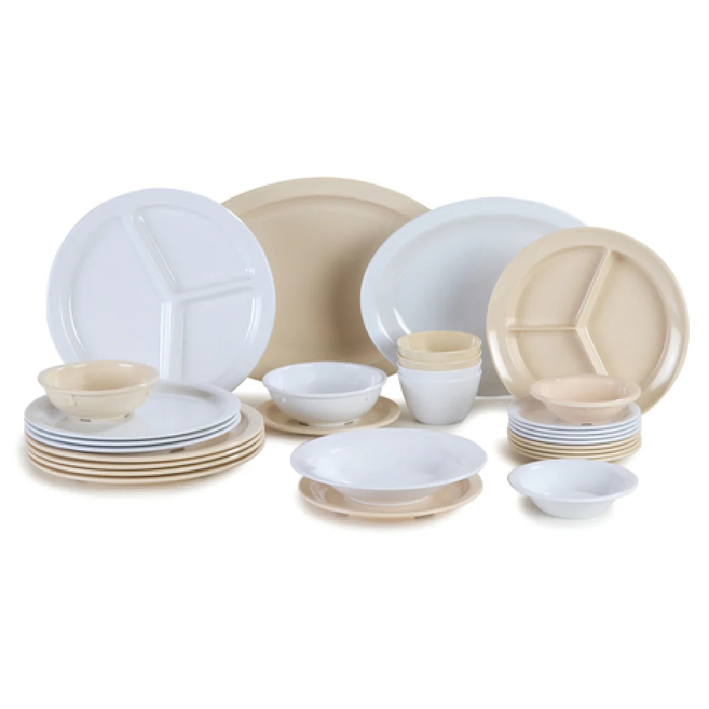 Carlisle KL20325 8-3/4 Inch Tan Melamine 3 Compartment Plate with Deep Wells Carlisle KL20325 8-3/4 Inch Tan Melamine 3 Compartment Plate with Deep Wells