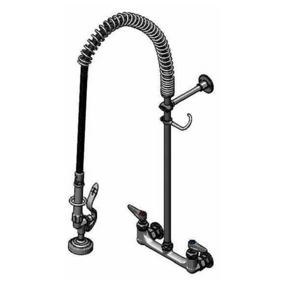 T&S Brass B-0133-B-22R 8 Inch Wall Mount Mixing Faucet with Stainless Steel Hose