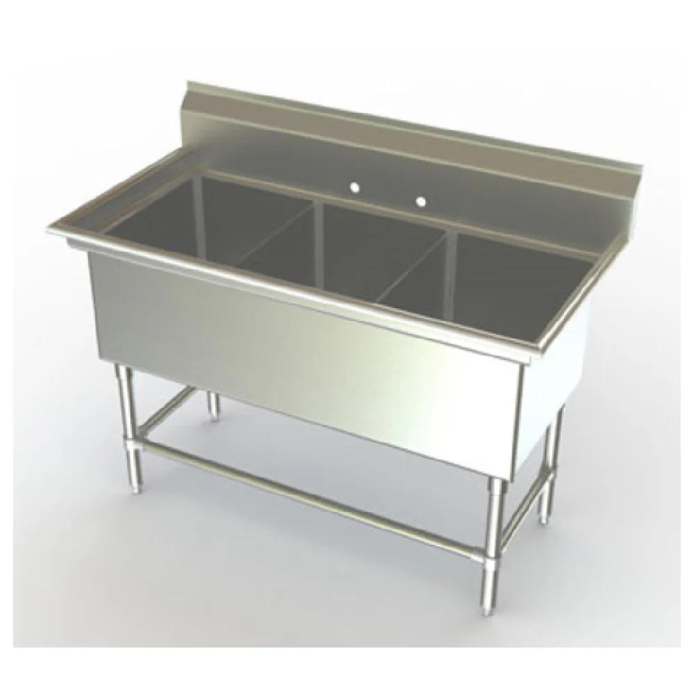 AERO Manufacturing 2F3-2116 53-1/2 Inch Three Compartment Sink with 14 Gauge Stainless Steel AERO Manufacturing 2F3-2116 53-1/2 Inch Three Compartment Sink with 14 Gauge Stainless Steel