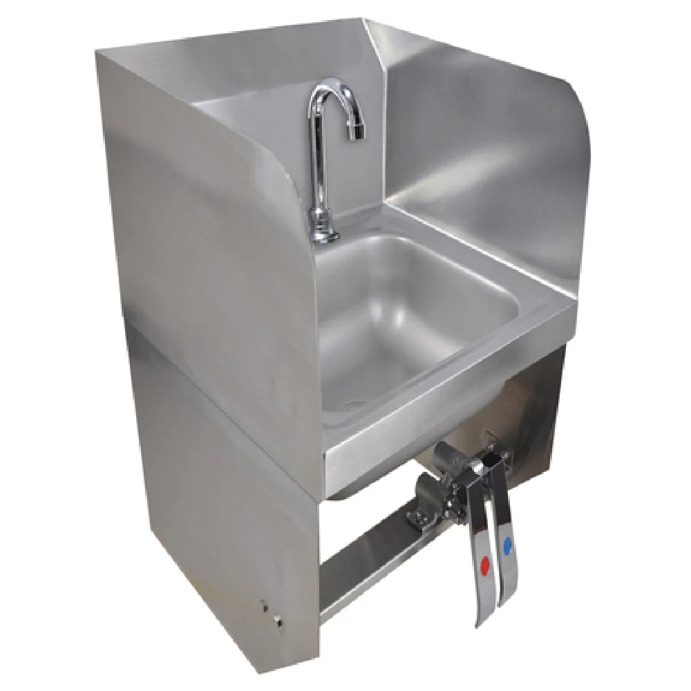 BK Resources BKHS-D-SS-1-SS-BKKPG 9 Inch Space Saver Wall Mount Hand Sink Stainless Steel with Drain and Dual Knee Valves
