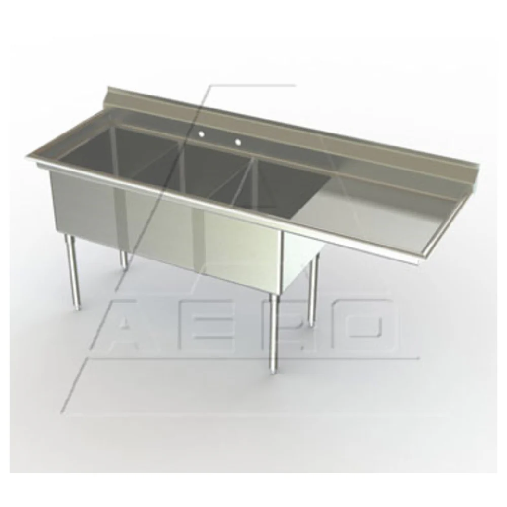 AERO Manufacturing 3F3-2116-30R 82-1/4 Inch Delux Sink Three Compartment Stainless Steel with Right Drainboard