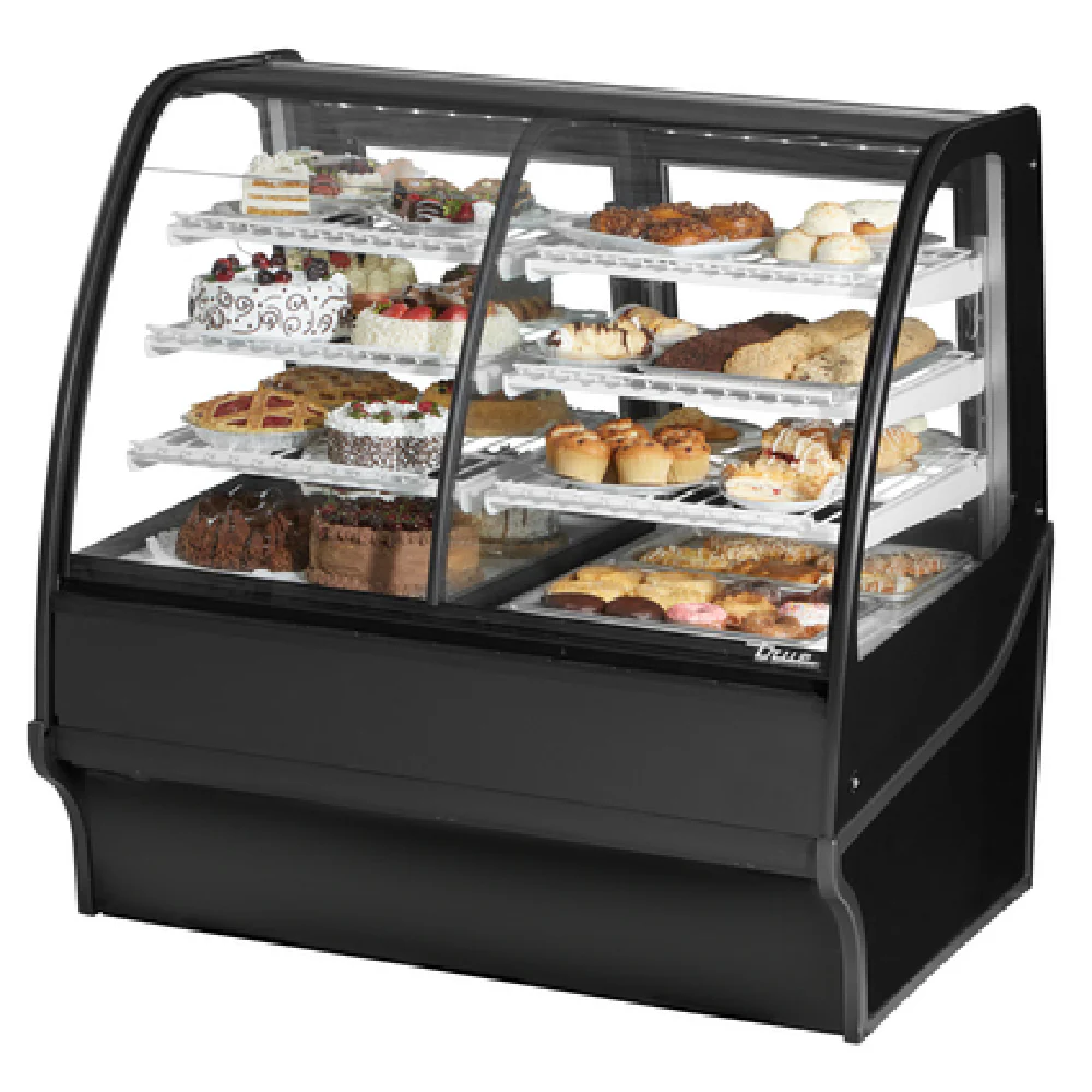 True Refrigeration TDM-DZ-48-GE/GE-S-S 48-1/4 Inch Display Merchandiser Dual Zone Stainless Steel with Curved Glass