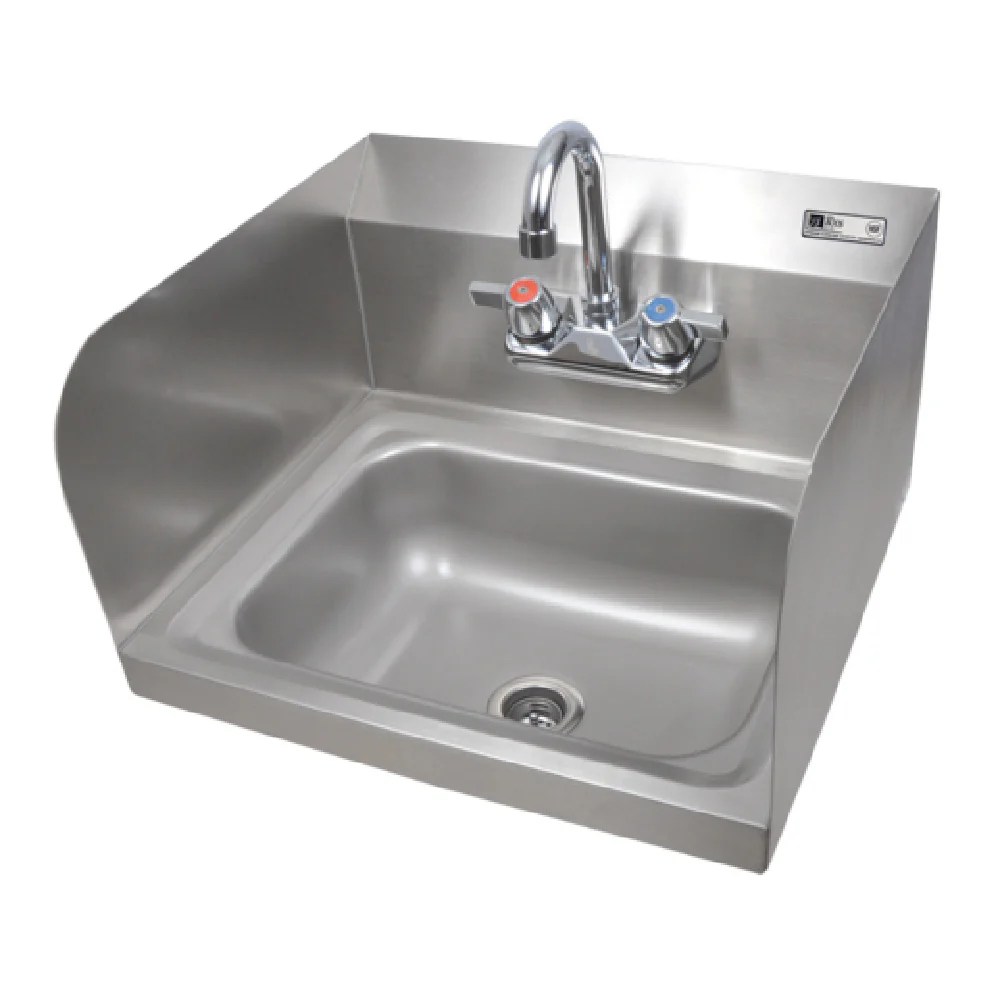 John Boos PBHS-W-1410-P-SSLR 14 Inch Wide Hand Sink Wall Mount Stainless Steel with Splash Mount Faucet John Boos PBHS-W-1410-P-SSLR 14 Inch Wide Hand Sink Wall Mount Stainless Steel with Splash Mount Faucet
