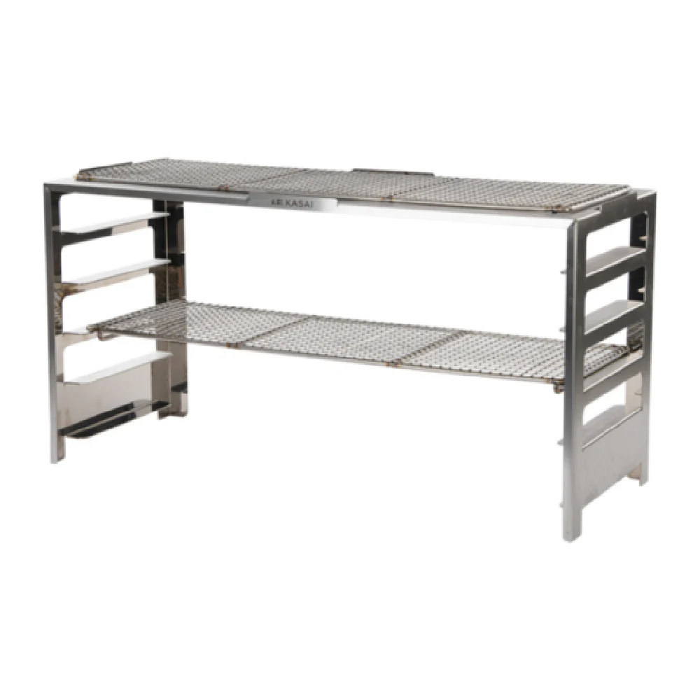 JB Prince G104 RR 10 Inch Stainless Steel Kasai Konro Rack with 2 Shelves JB Prince G104 RR 10 Inch Stainless Steel Kasai Konro Rack with 2 Shelves