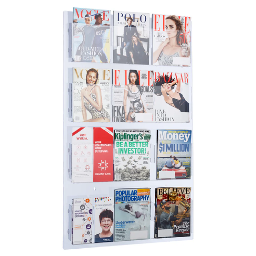 Alpine Industries ADI640-2948-CLR 29 Inch Hanging Magazine Rack with Adjustable Pockets Clear Acrylic