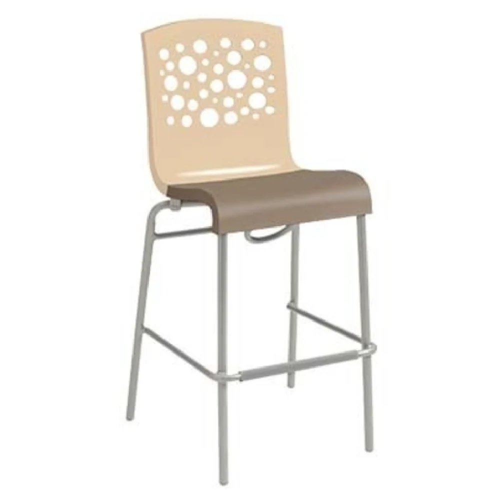 Grosfillex US838413 16 Inch Resin Stacking Barstool with Circle Cutout Beige and Taupe Grosfillex US838413 16 Inch Resin Stacking Barstool with Circle Cutout Beige and Taupe