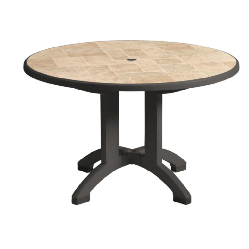 Grosfillex US701102 48 Inch Diameter Round Outdoor Table Toscana Decor Charcoal Legs Resin