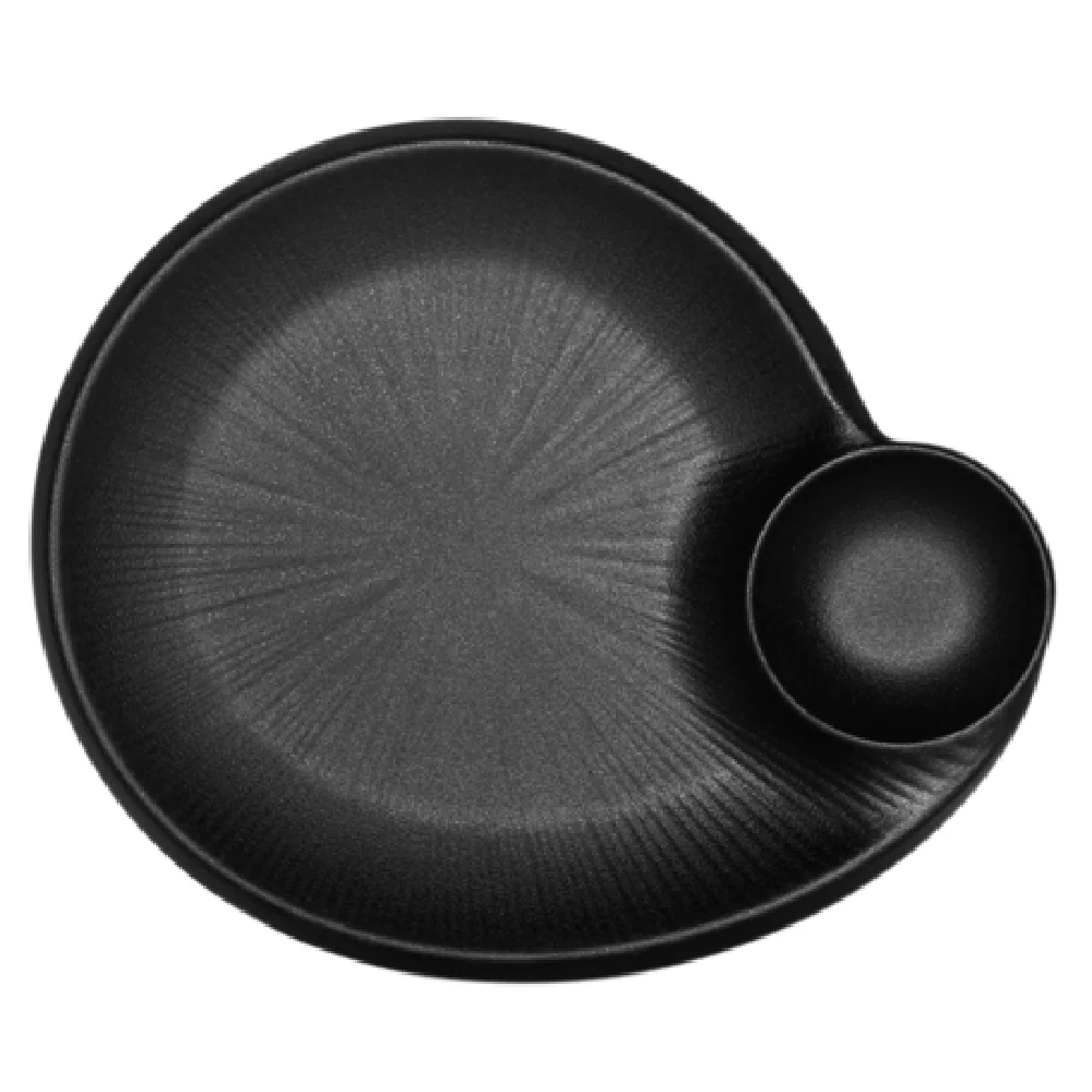 GET Enterprises B429095-B 9-1/2 Inch Black Chip and Dip Plate with 2 Compartments
