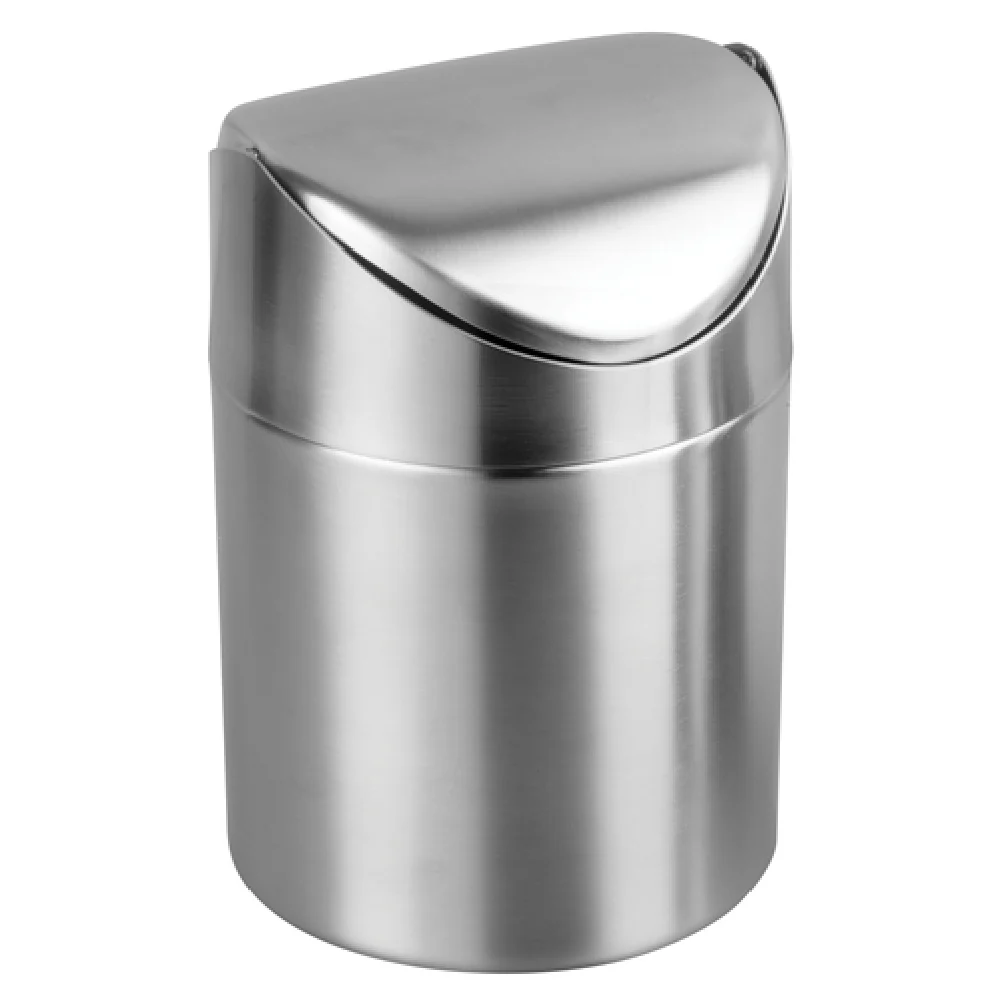 Winco DDSF-101S 4-3/4 Inch Round Mini Waste Can Swing Lid Stainless Steel