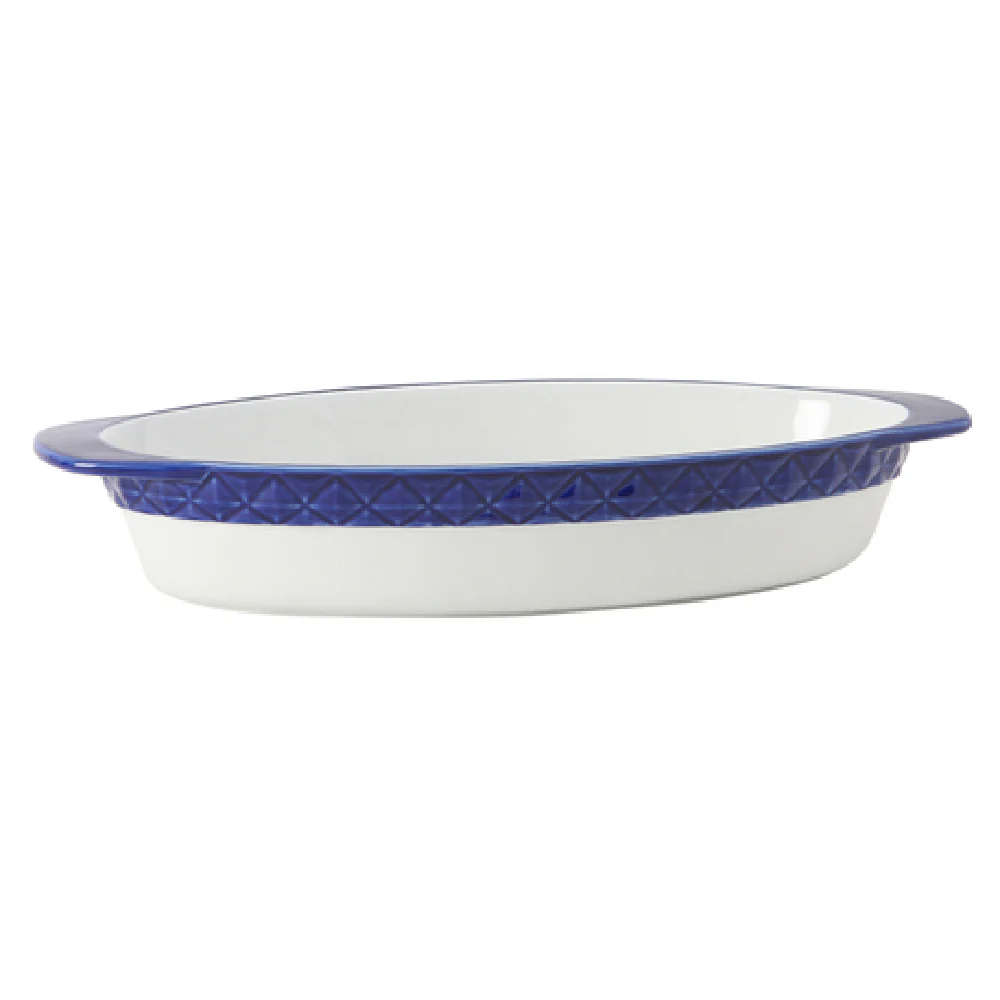 Tuxton EAC-101 3-1/2 Qt Casserole Dish Oval Porcelain White With Cobalt Band