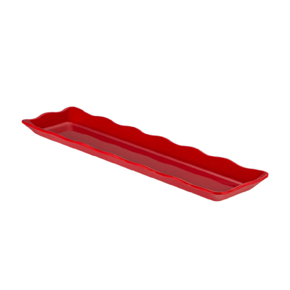 CAC China MLSC-RT91-R 19 Inch Rectangular Platter Red Scallop Edge