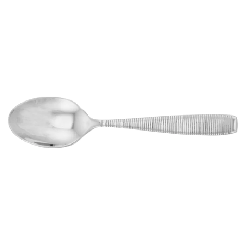 Steelite WLMAS07 7-1/4 Inch Dessert Spoon Grooved Handle 18/10 Stainless Steel Mirror Finish Steelite WLMAS07 7-1/4 Inch Dessert Spoon Grooved Handle 18/10 Stainless Steel Mirror Finish