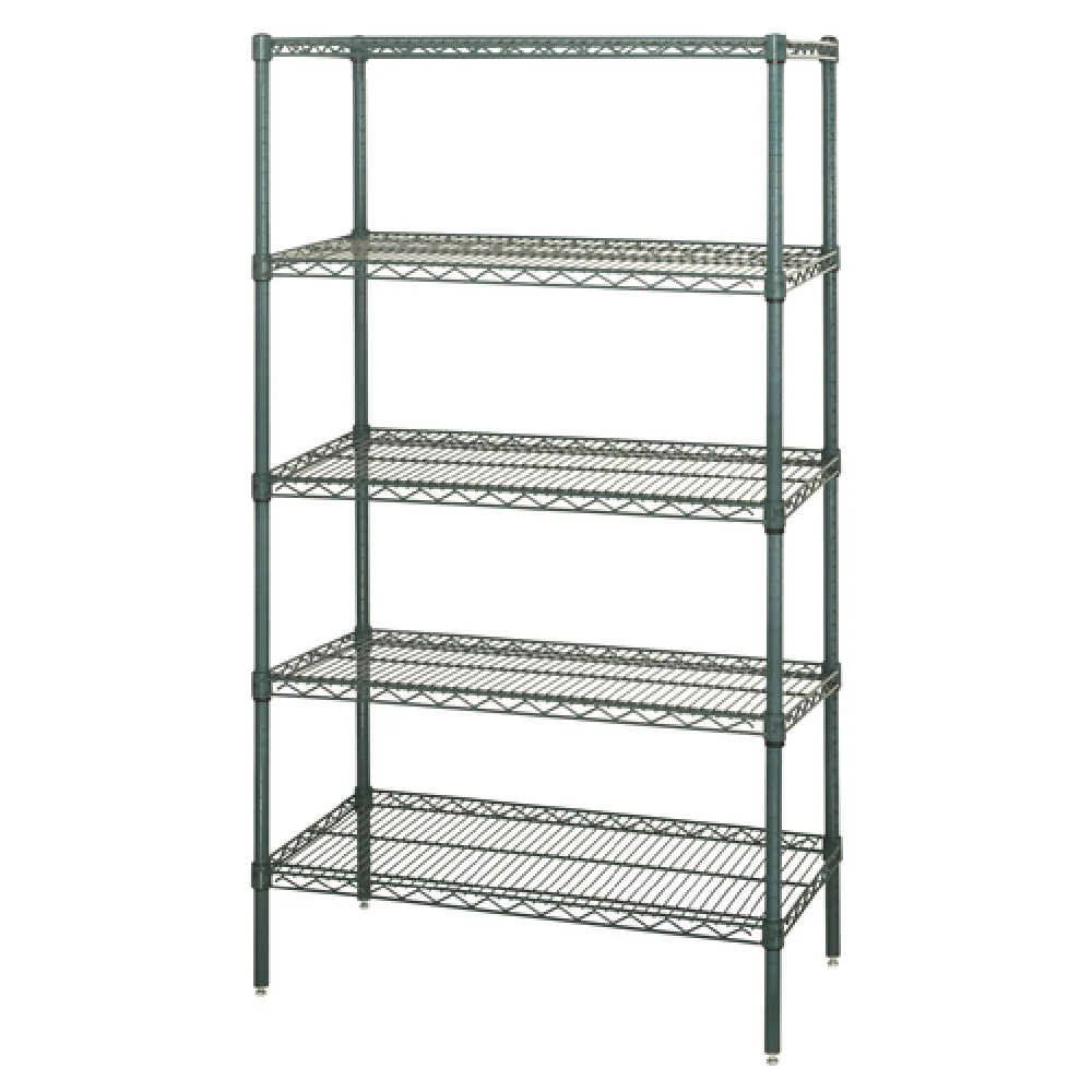 Quantum WR74-2448P-5 48 Inch Wire Shelving Unit Green Epoxy Antimicrobial Finish
