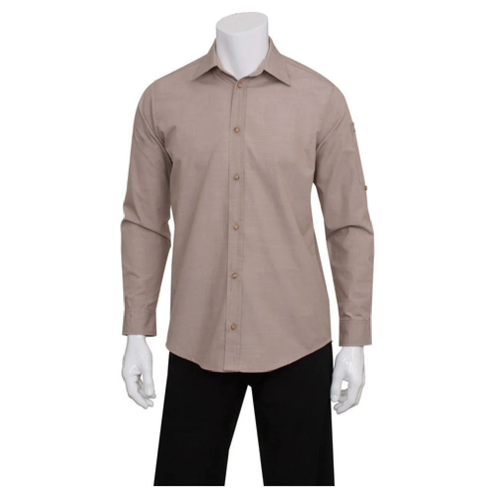 Chef Works SLMCH005ECR3XL 3XL Chambray Dress Shirt Roll-up Long Sleeves with Pocket