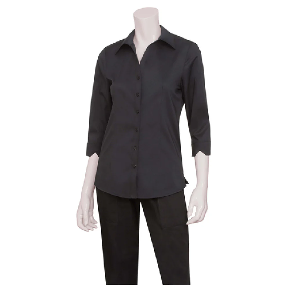 Chef Works WA34BLKM Women's Finesse Shirt Medium Fitted Design 3/4 Sleeve Black Poly/Cotton