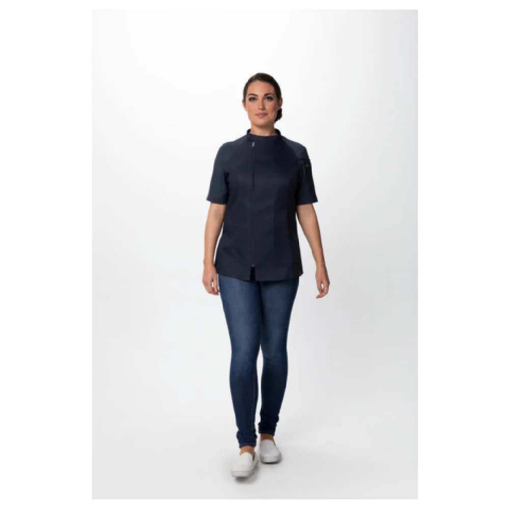 Chef Works CBZ03W-GRY-S 37 Inch Women's Varkala Chef Coat Raglan Short Sleeve with Snap Collar