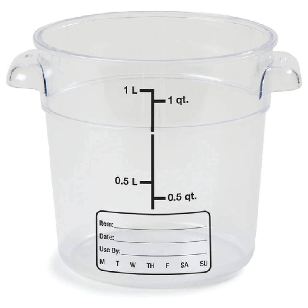 Carlisle 1076107 1 Quart Round Food Storage Container Polycarbonate Clear with Easy Grip Handles
