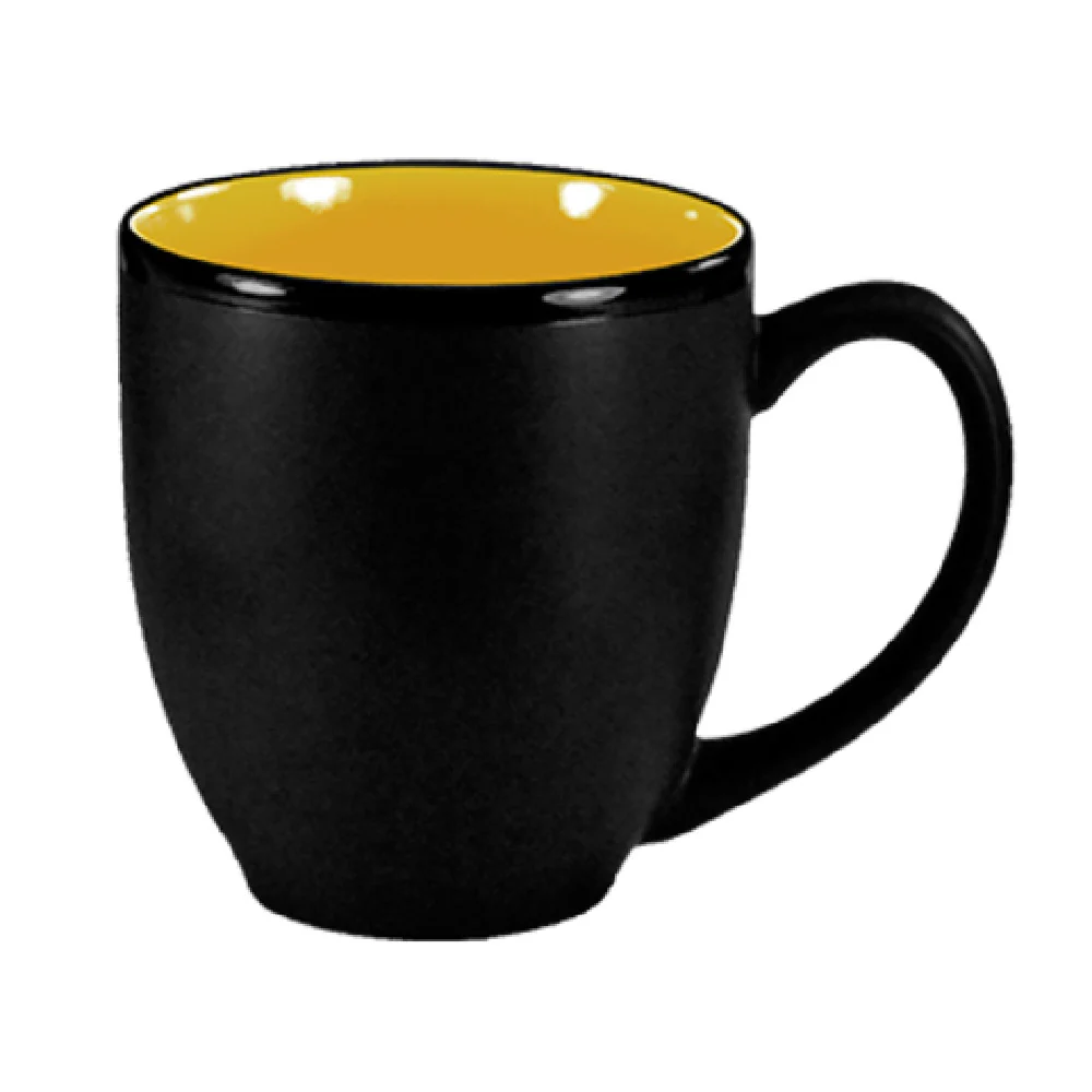 International Tableware 81376-2900/05MF-05C 15 Oz Bistro Cup with Handle Black Matte Yellow Interior