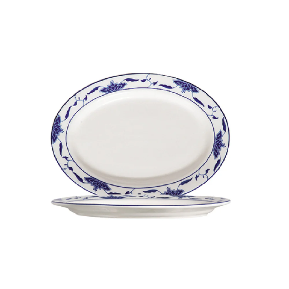 CAC China 103-12 10 Inch Blue Lotus Platter Rolled Edge Porcelain