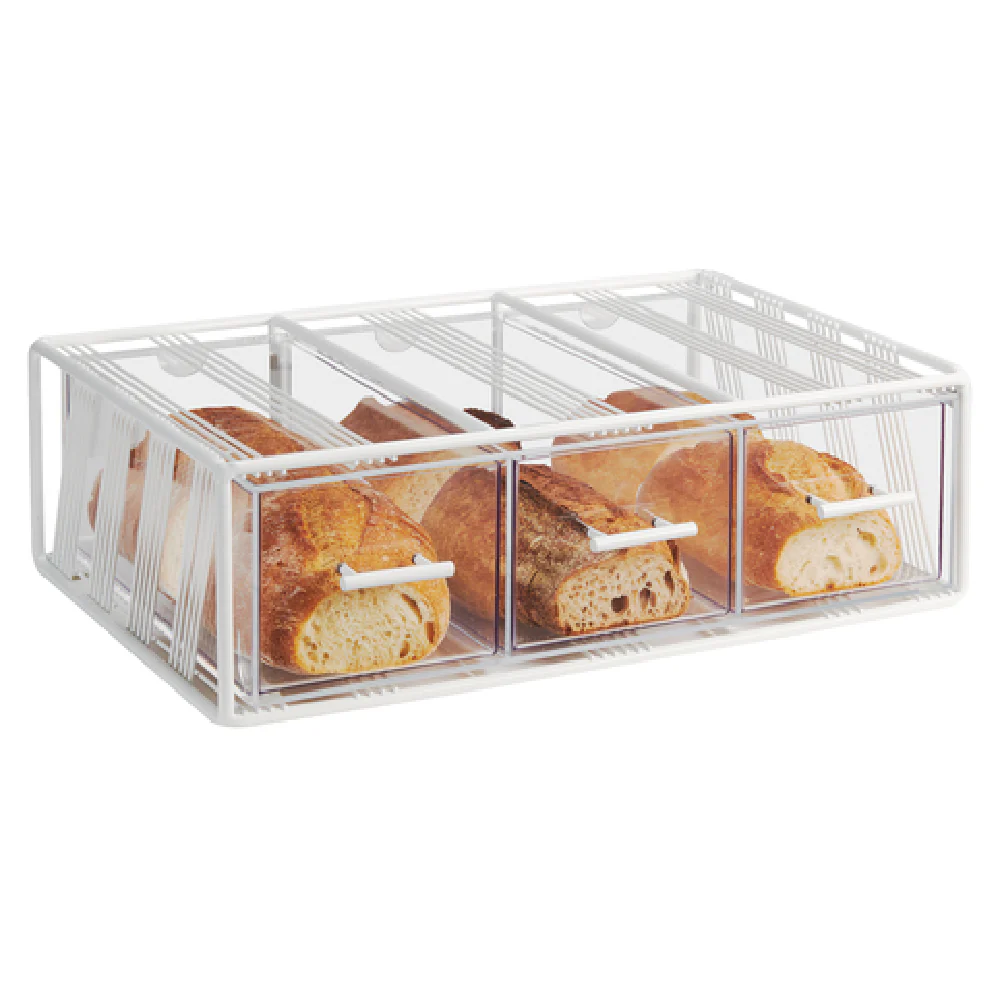 Cal Mil 4119-15 22 Inch Countertop Bread Display with 3 Drawers Steel and Acrylic Cal Mil 4119-15 22 Inch Countertop Bread Display with 3 Drawers Steel and Acrylic