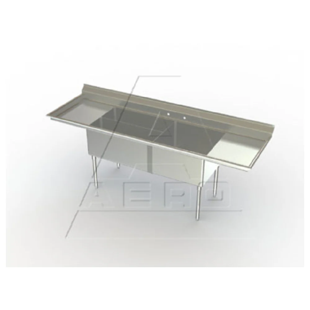 AERO Manufacturing 2CP-3-18LR 95 Inch Supermarket Sink Meat and Platter 3 Compartment Stainless Steel with Left and Right Drainboards