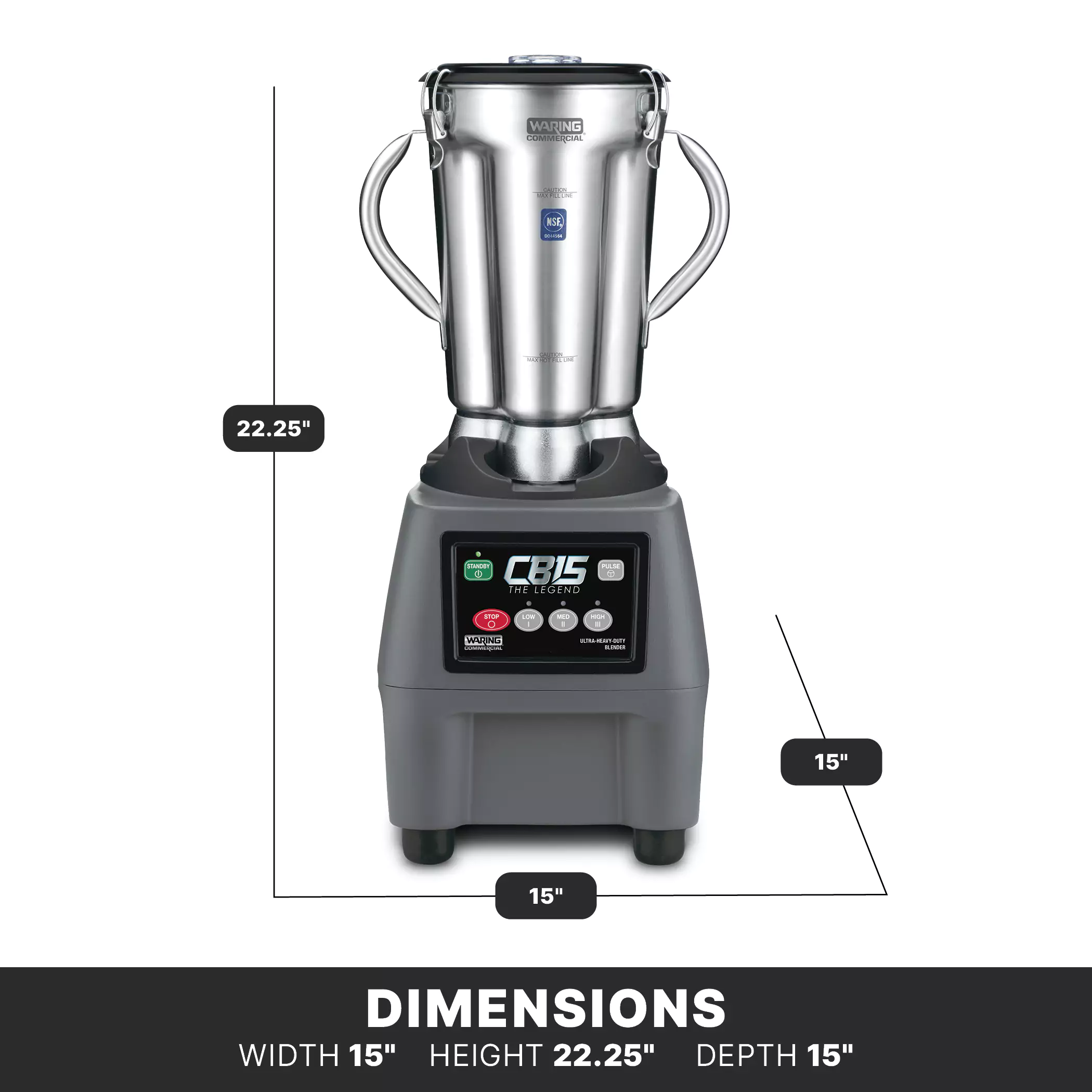 Waring CB15E 15 Inch Commercial Blender 4 Liter Electric Stainless Steel with Capacity Waring CB15E 15 Inch Commercial Blender 4 Liter Electric Stainless Steel with Capacity