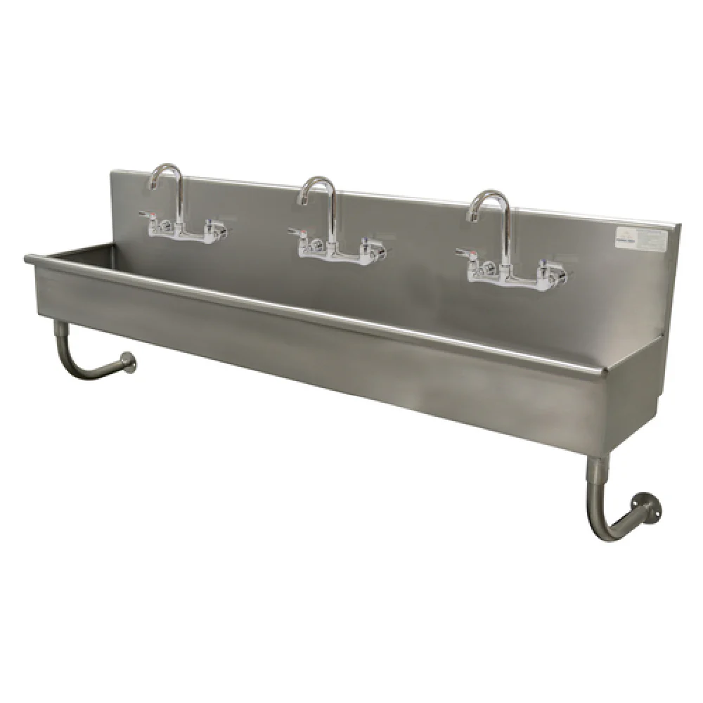 Advance Tabco 19-18-72-F 72 Inch Wall Mounted Multiwash Hand Sink with 3 Faucets Advance Tabco 19-18-72-F 72 Inch Wall Mounted Multiwash Hand Sink with 3 Faucets