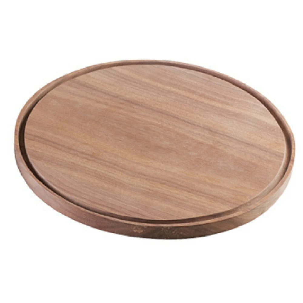 Cal Mil 3052-78 12 Inch Diameter Round Charcuterie Board with Juice Catcher Walnut Wood