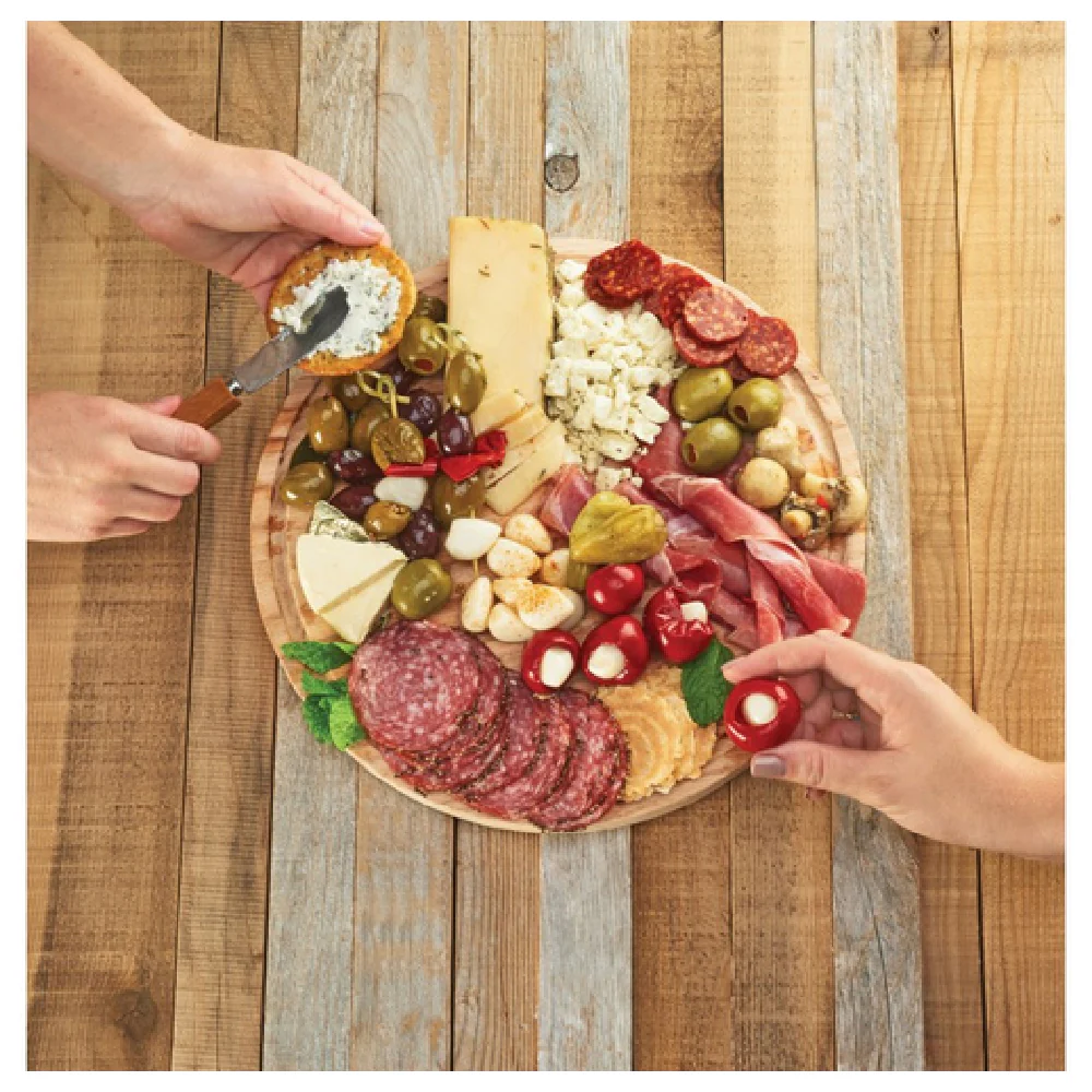 Cal Mil 3052-78 12 Inch Diameter Round Charcuterie Board with Juice Catcher Walnut Wood Cal Mil 3052-78 12 Inch Diameter Round Charcuterie Board with Juice Catcher Walnut Wood