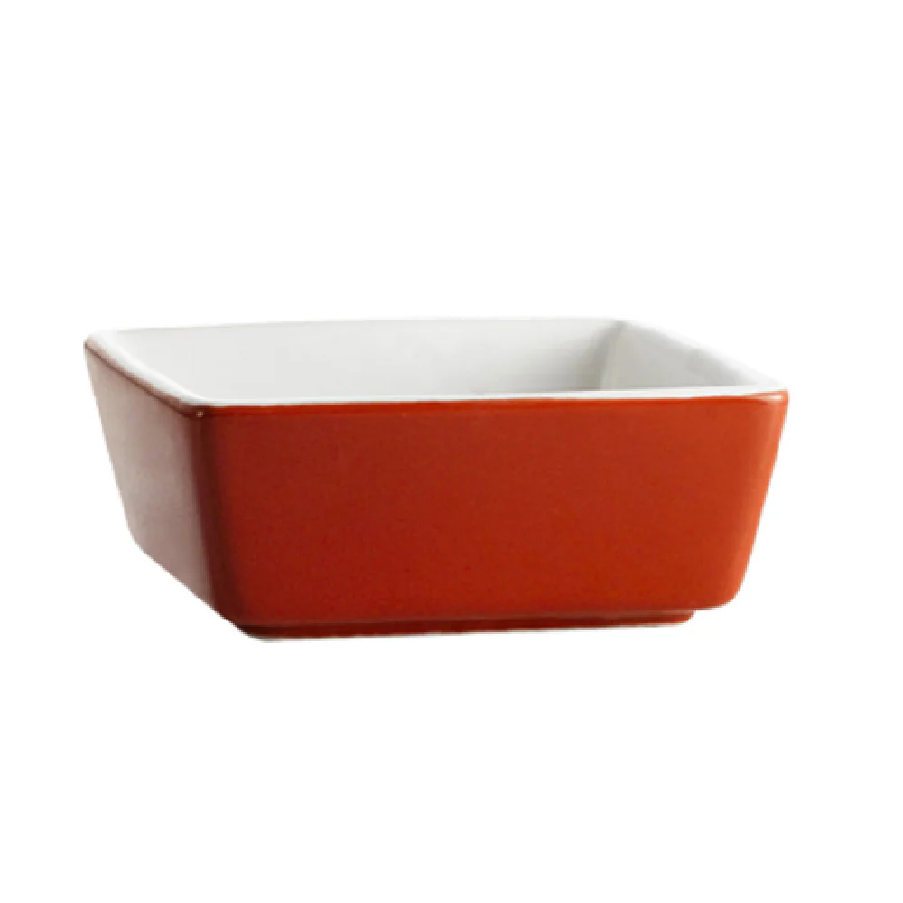 CAC China F-BW4-R/W 5 Oz Bowl Square Porcelain Red/Super White with Dishwasher Oven Microwave Safe
