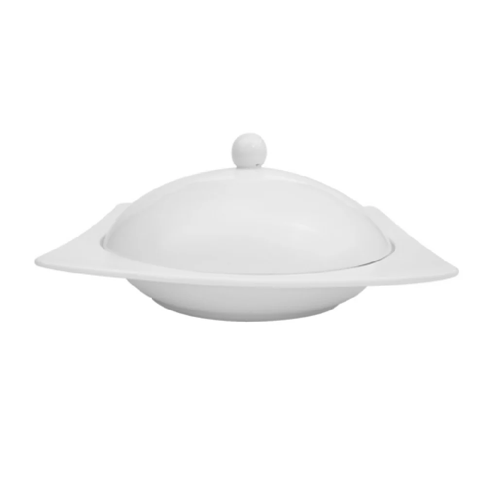 CAC China KSE-208 10 Oz Porcelain Square Bowl with Cover 8 Inch