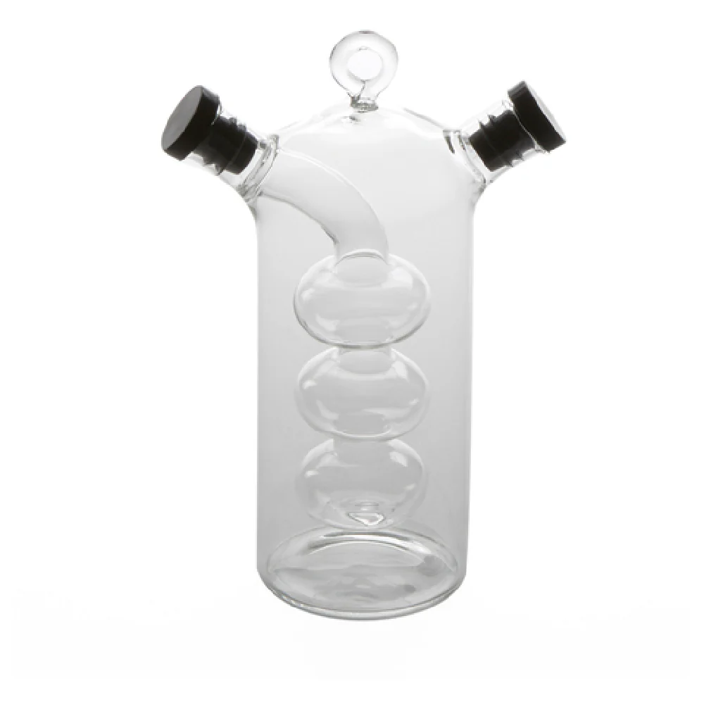 American Metalcraft OVJ1 2 Oz Oil and Vinegar Cruet Hand Blown Glass with Black Silicone Lid