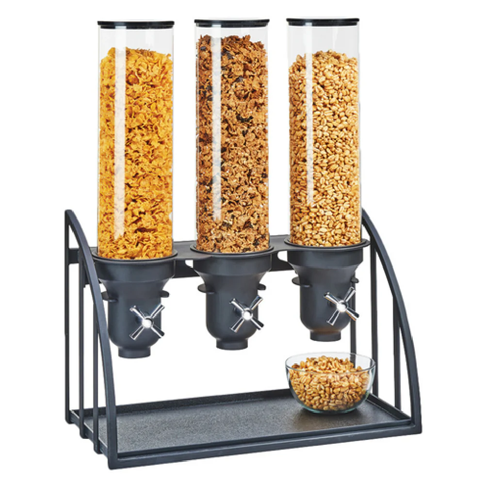 Cal Mil 3597-3-13 19 Inch Countertop Cereal Dispenser with 3 Cylinders Plastic Black Frame Cal Mil 3597-3-13 19 Inch Countertop Cereal Dispenser with 3 Cylinders Plastic Black Frame