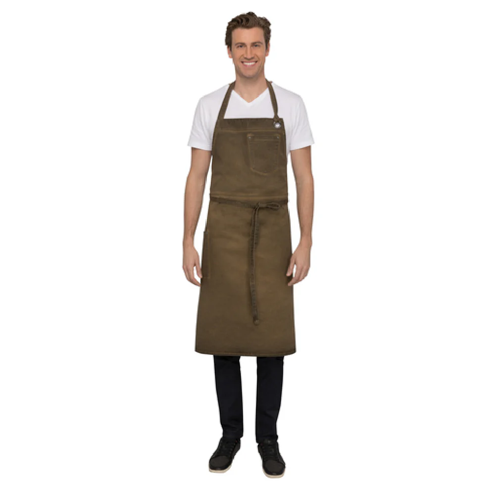 Chef Works ABCAQ004GBN0 39 Inch Adjustable Neck Bib Apron with Pocket Brown Cotton