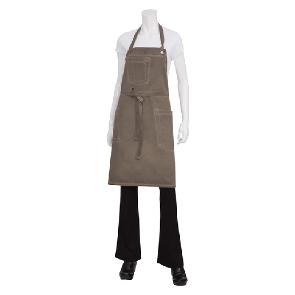 Chef Works ABAQ054EAB0 30 Inch Adjustable Neck Bib Apron Brown Antique Finish Cotton