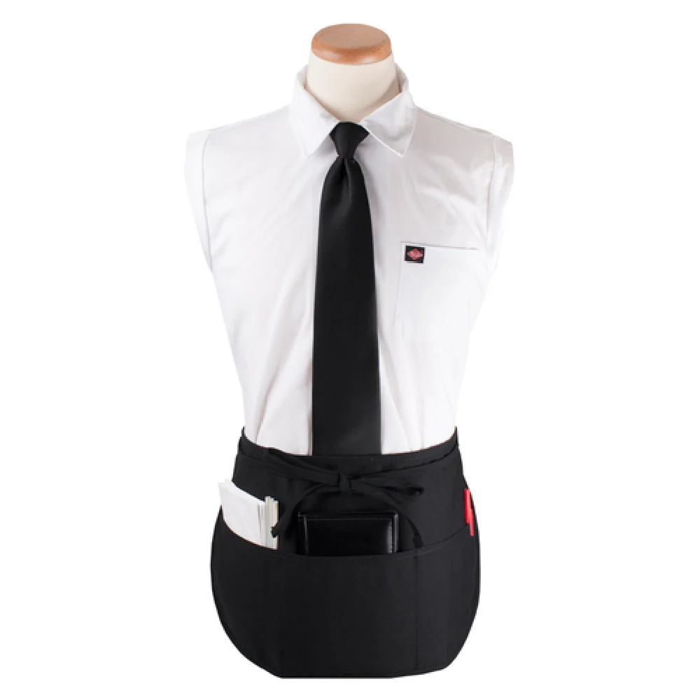 John Ritzenthaler Company CL3PWACRBK-1 20-1/2 Inch Waist Apron Black Polyester 4 Pockets with Reversible Design John Ritzenthaler Company CL3PWACRBK-1 20-1/2 Inch Waist Apron Black Polyester 4 Pockets with Reversible Design