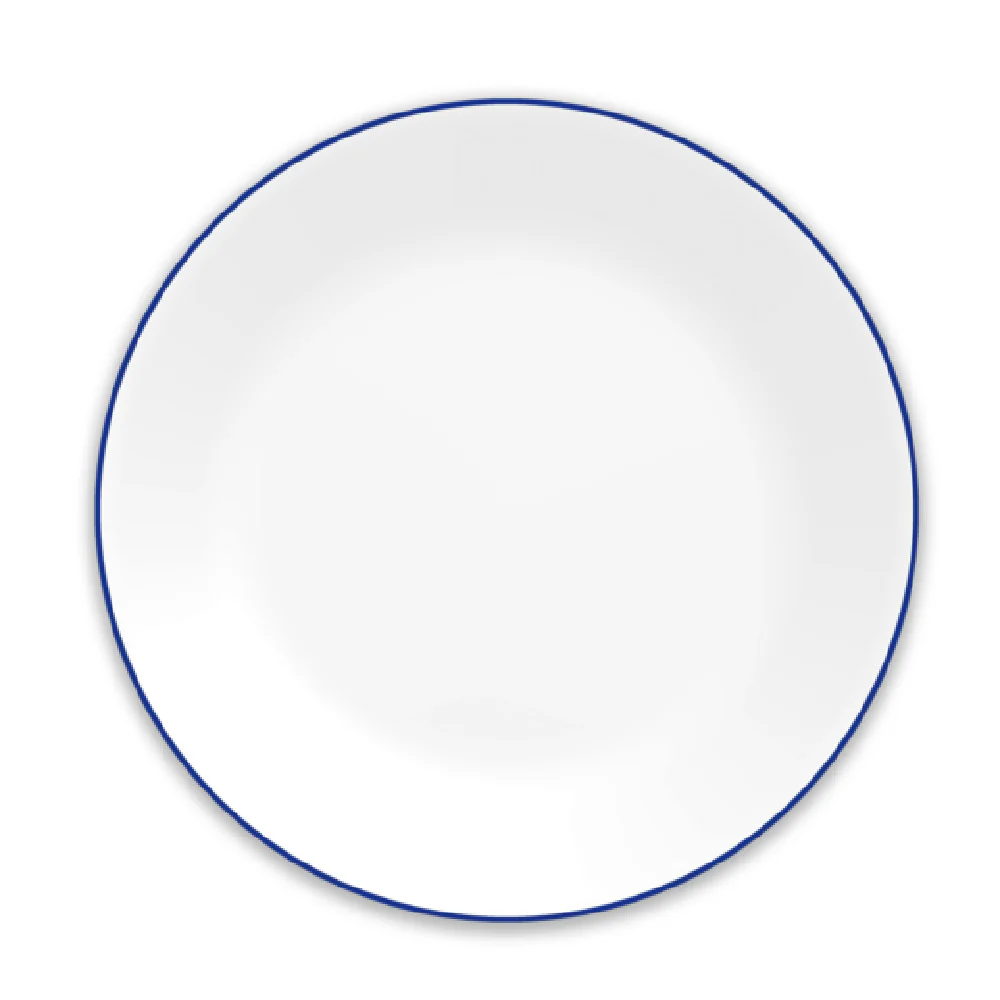 Anchor Hocking 1151597 10-1/4 Inch Round Dinner Plate White with Blue Rim Glass